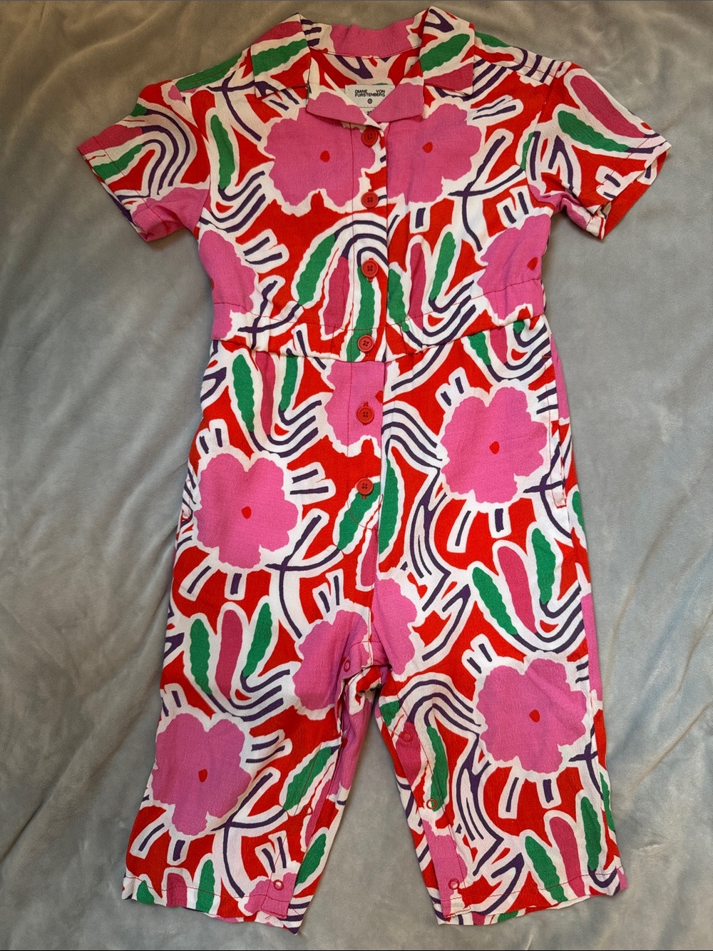 Diane Von Furstenberg Floral Button-Front Romper in Pink & Red